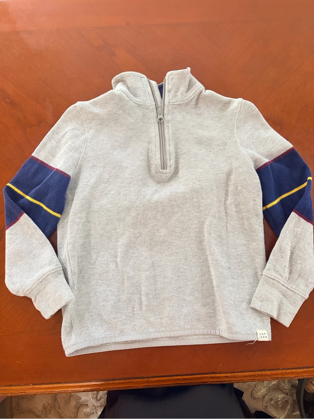 GAP Kids Light Gray Zip-Up Sweater with Navy Trim
